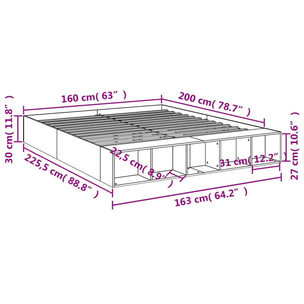 vidaXL Cadru de pat, stejar fumuriu, 160x200 cm, lemn prelucrat