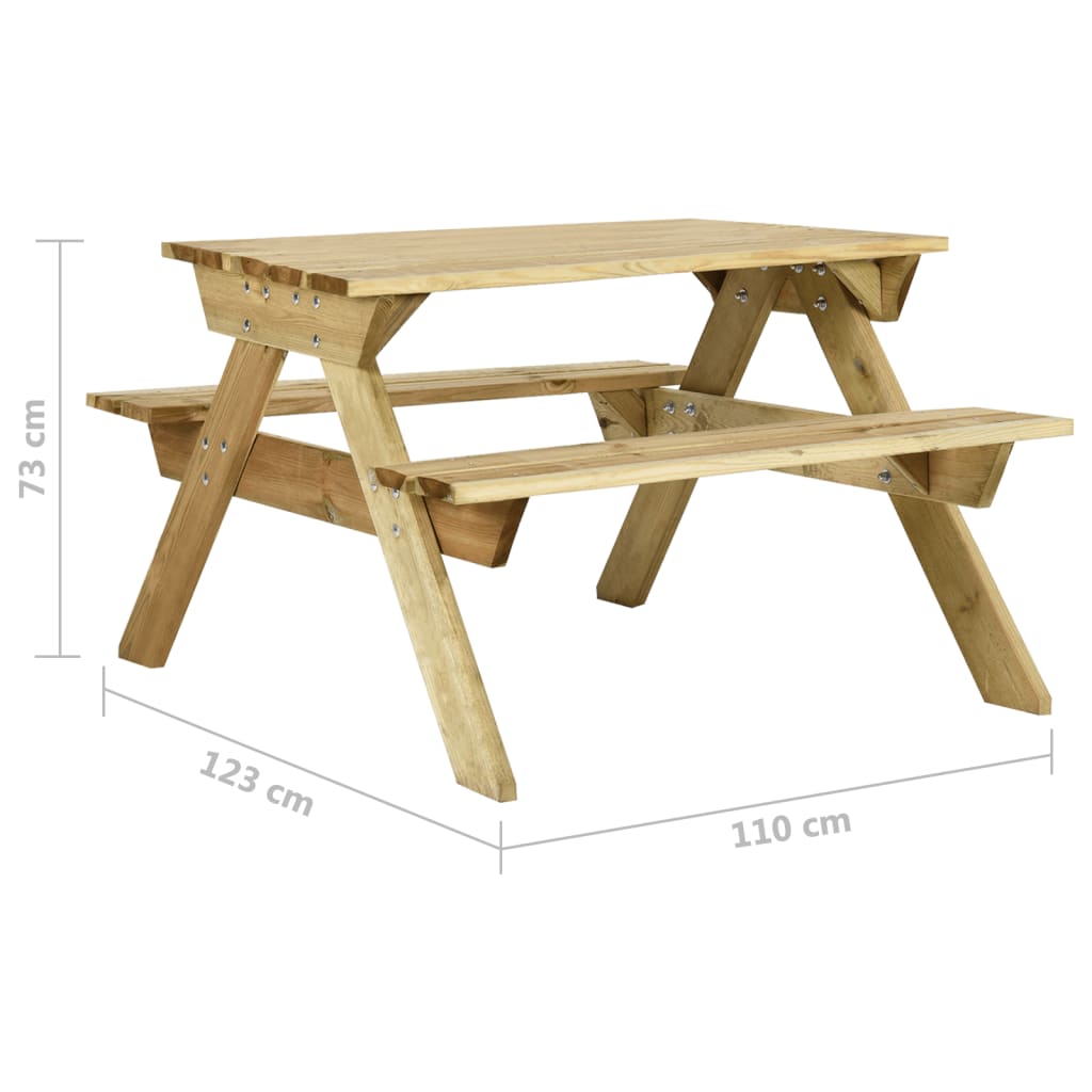 vidaXL Masă de picnic cu bănci, 110x123x73 cm, lemn de pin tratat