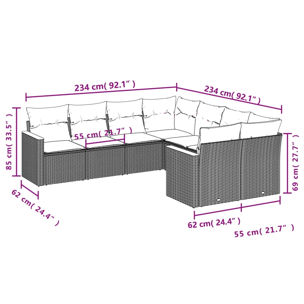 vidaXL Set mobilier de grădină cu perne, 8 piese, negru, poliratan