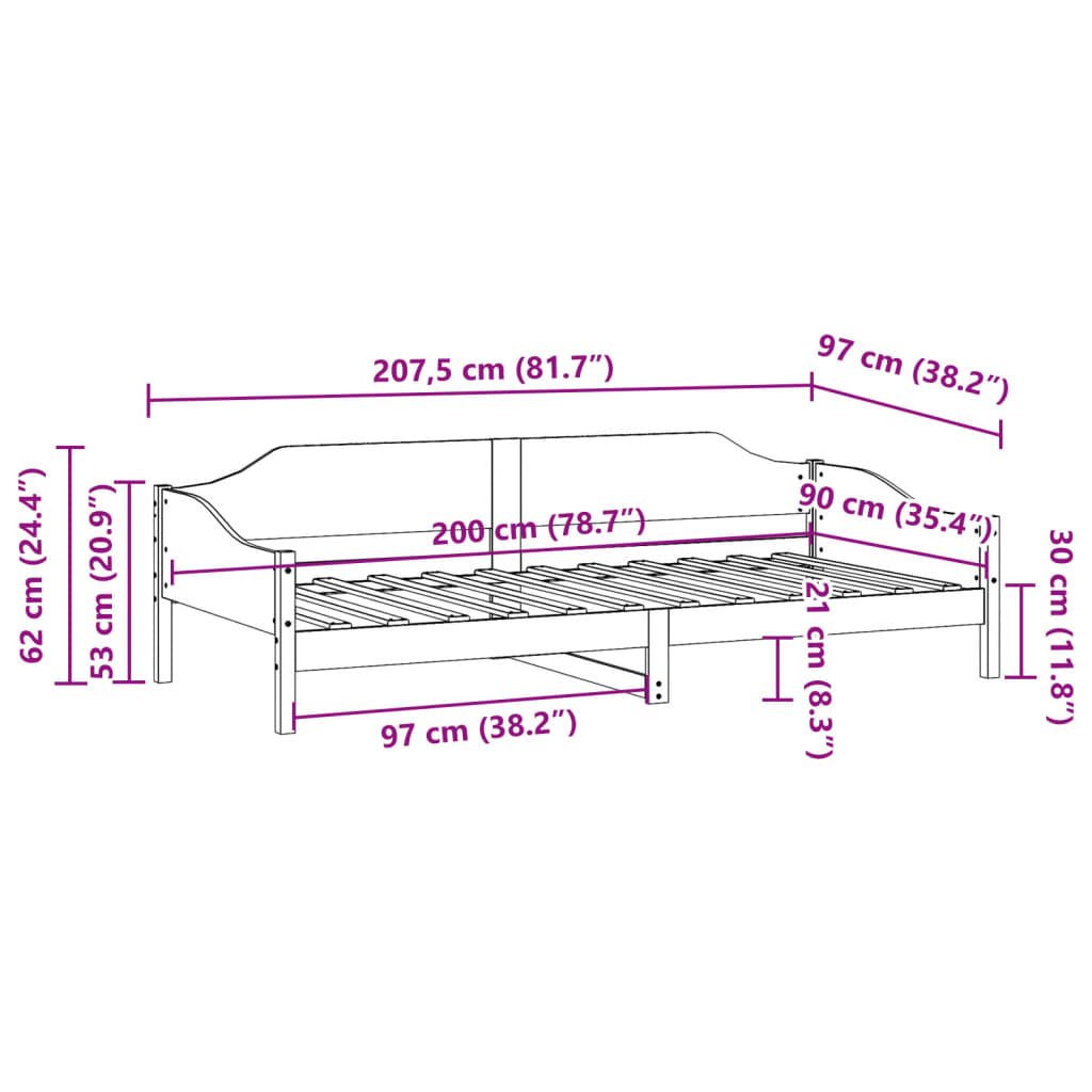 vidaXL Cadru de pat fără saltea, alb, 90x200 cm, lemn masiv pin