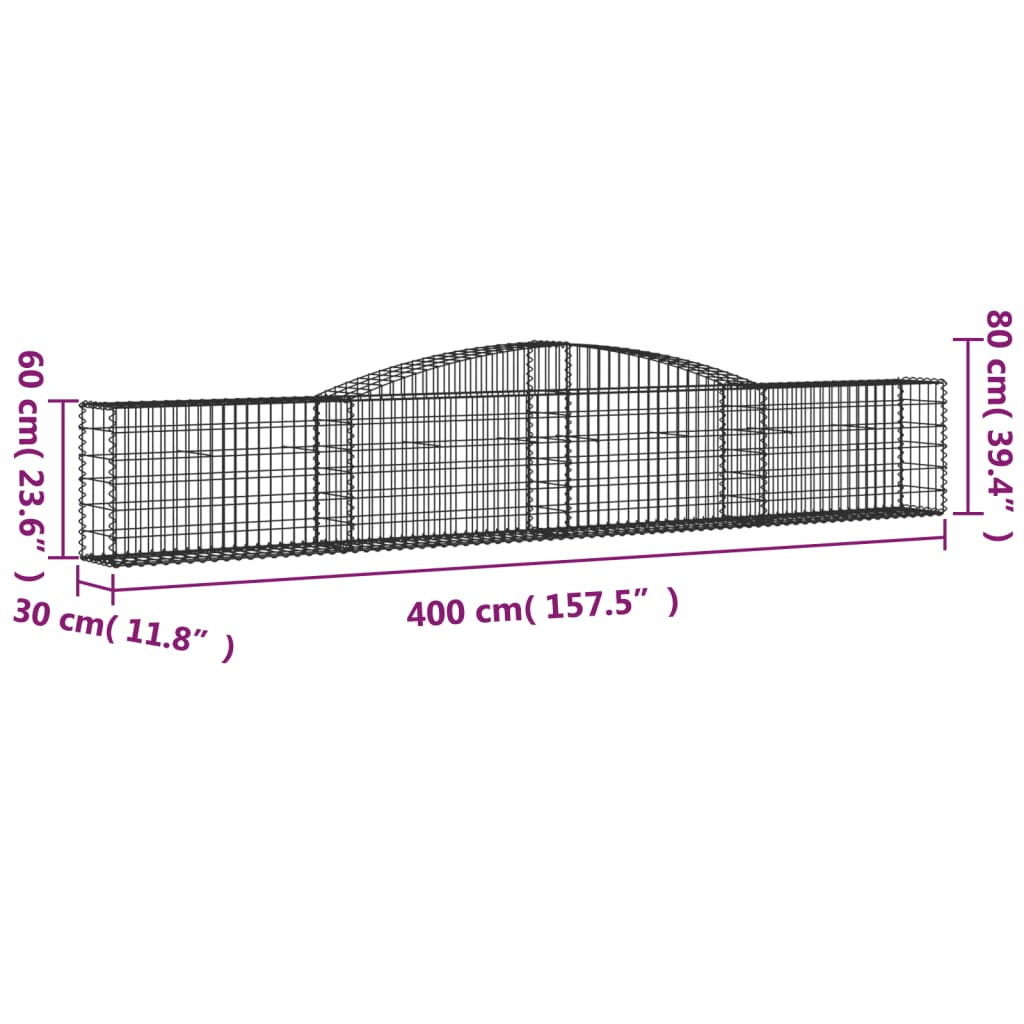 vidaXL Coșuri gabion arcuite 15 buc, 400x30x60/80 cm, fier galvanizat