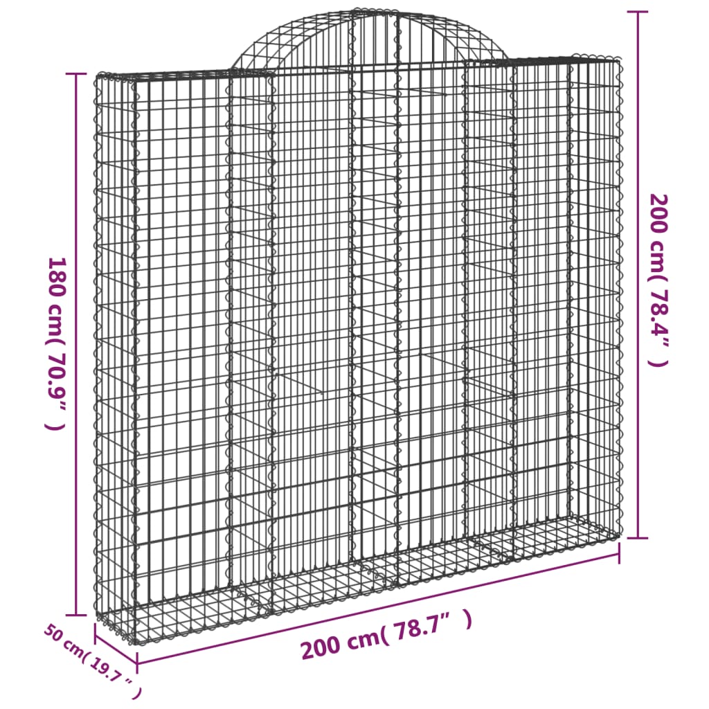 vidaXL Coșuri gabion arcuite 6 buc, 200x50x180/200 cm, fier galvanizat