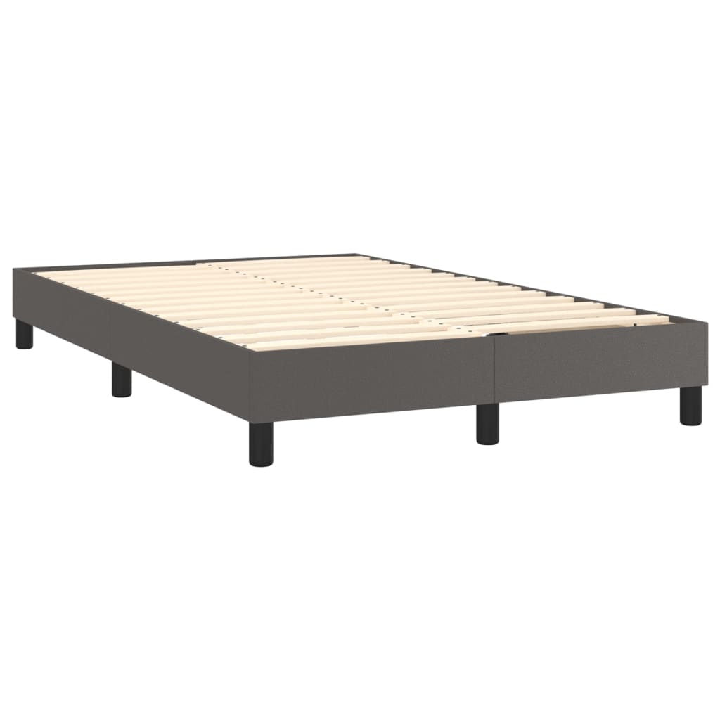 vidaXL Pat box spring cu saltea, gri, 120x200 cm, piele ecologică