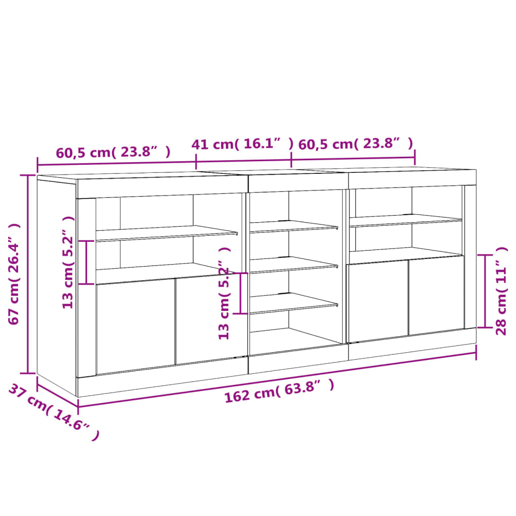 vidaXL Servantă cu lumini LED, alb, 162x37x67 cm