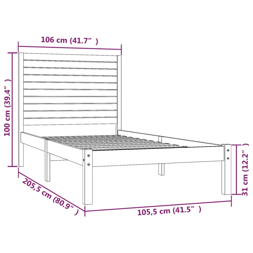 vidaXL Cadru de pat, alb, 100x200 cm, lemn masiv