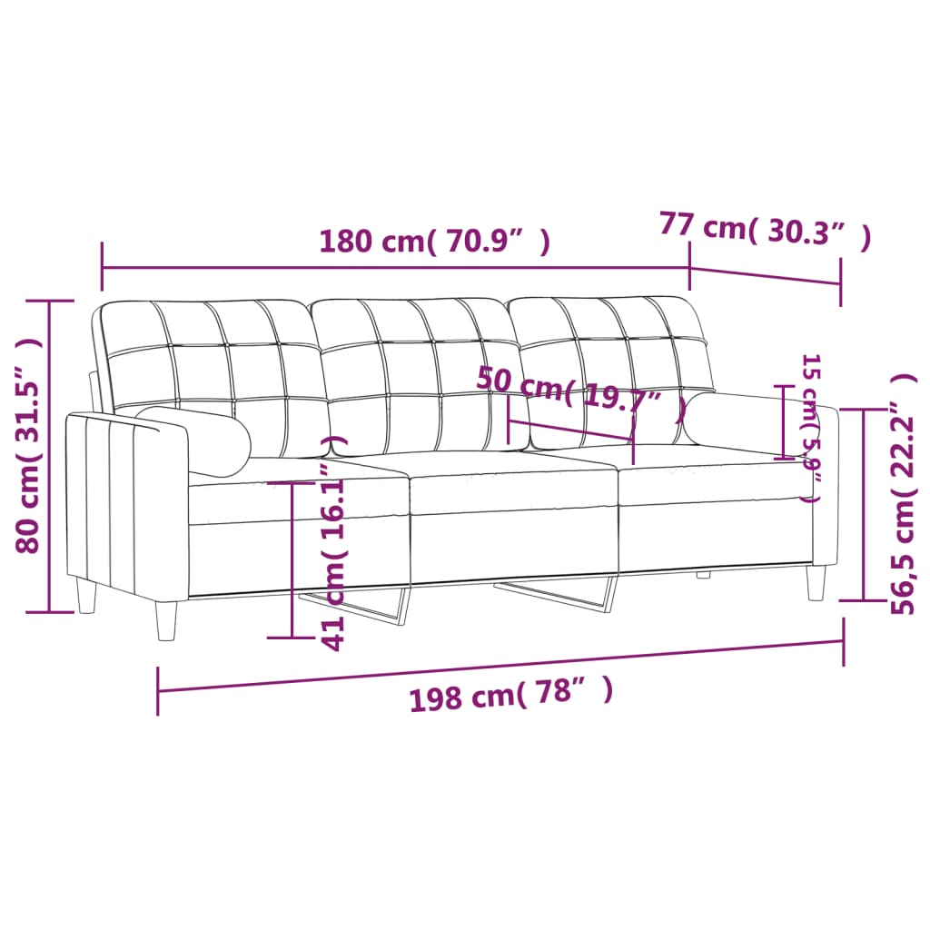 vidaXL Canapea cu 3 locuri cu pernuțe, roșu vin, 180 cm, textil