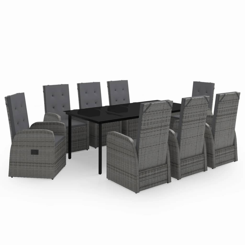 vidaXL Set de mobilier pentru grădină, cu perne, 9 piese, gri