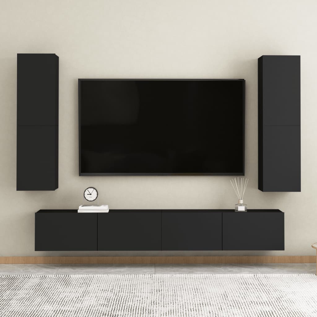 vidaXL Dulap TV, negru, 30,5x30x110 cm, lemn prelucrat