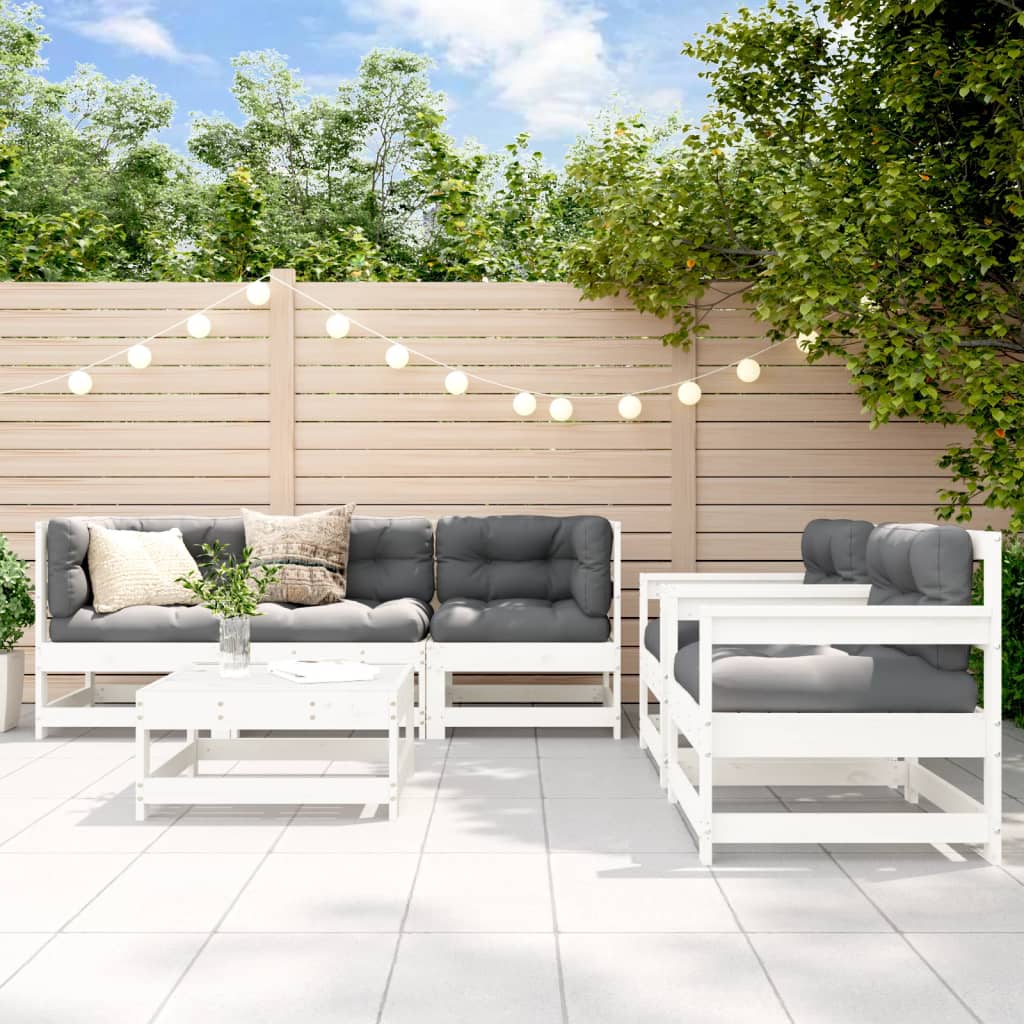 vidaXL Set mobilier relaxare grădină&perne 6 piese alb lemn masiv pin