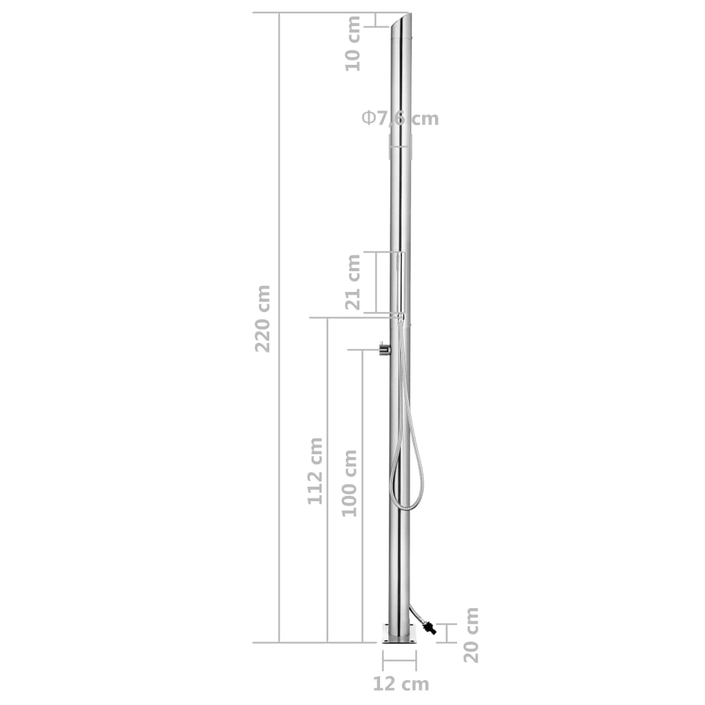 vidaXL Duș de grădină cu bază maro, 225 cm, oțel inoxidabil