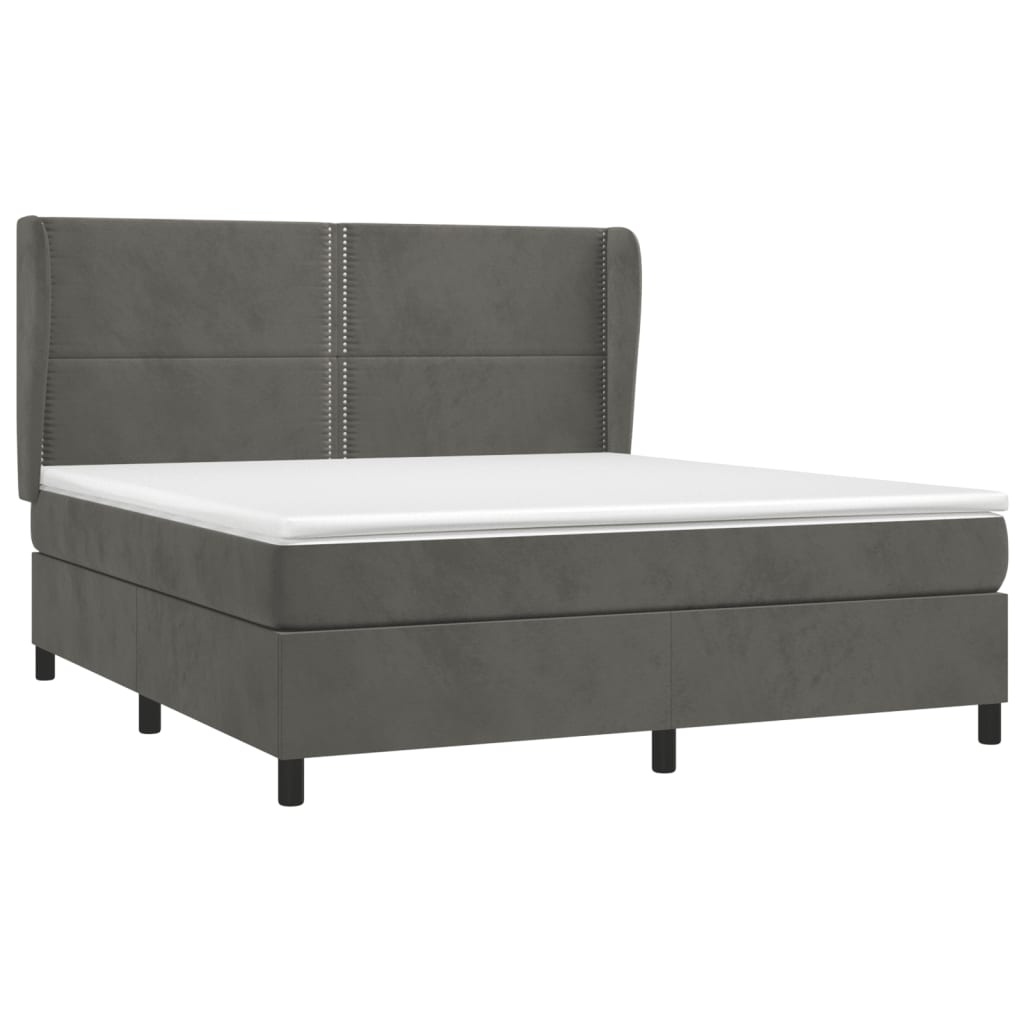 vidaXL Pat box spring cu saltea, gri închis, 160x200 cm, catifea