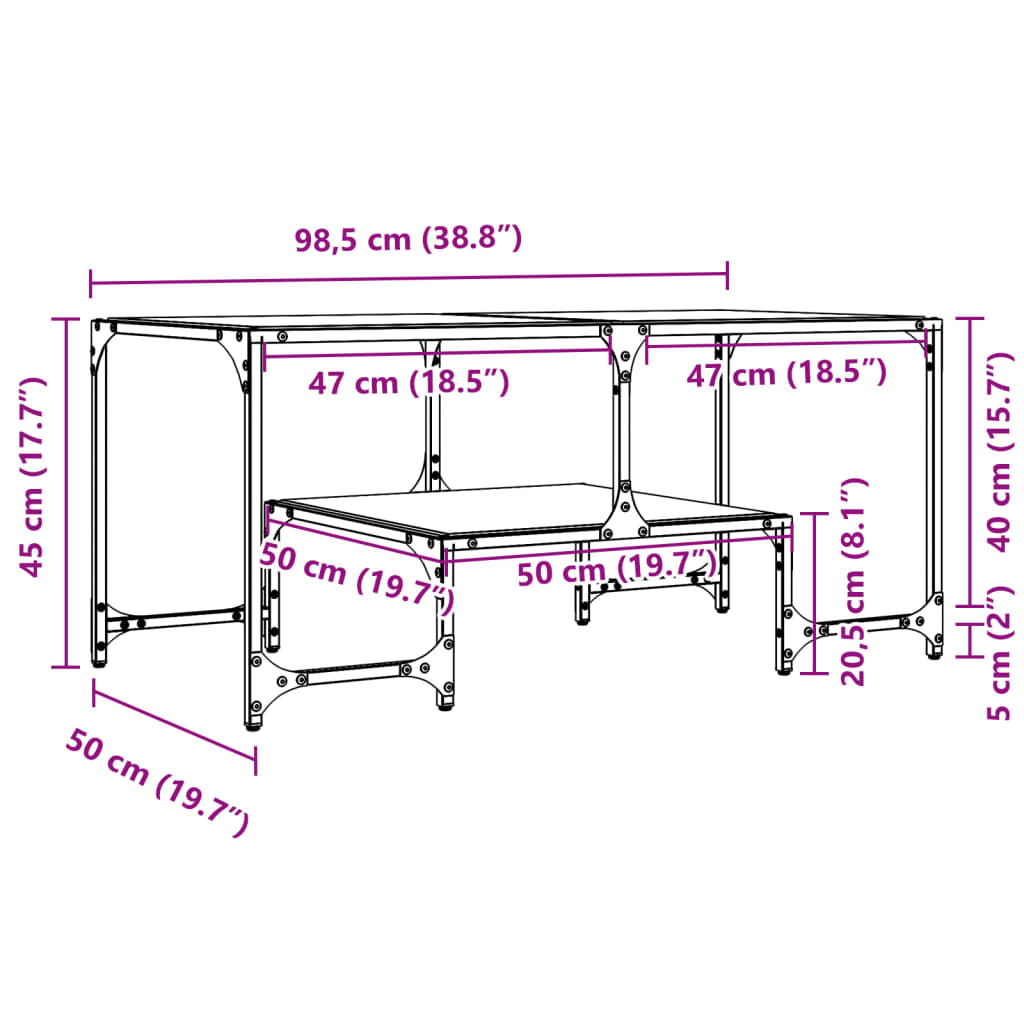 vidaXL Măsuță de cafea cu blat sticlă transparentă 98,5x50x45 cm oțel