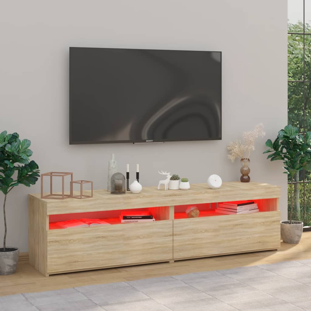 vidaXL Comode TV cu lumini LED, 2 buc., stejar sonoma, 75x35x40 cm