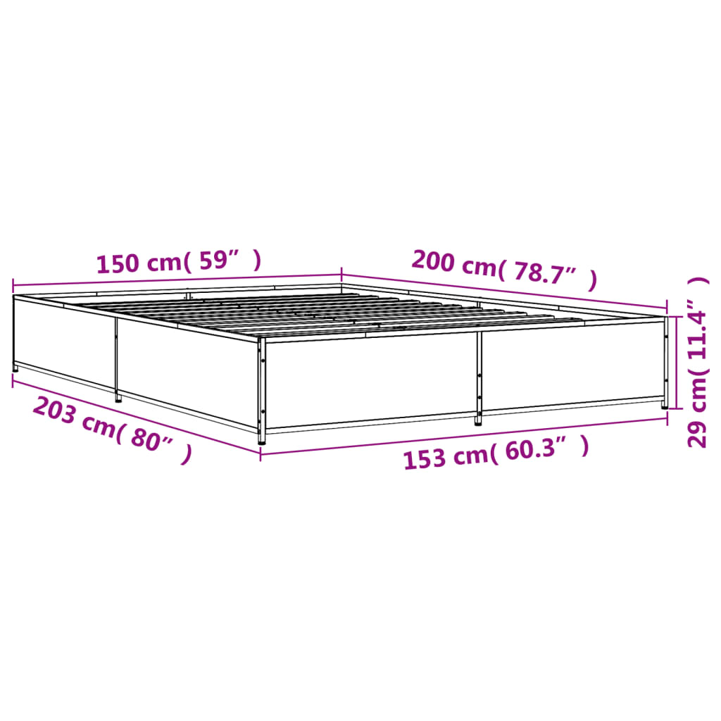 vidaXL Cadru de pat, stejar fumuriu 150x200 cm lemn prelucrat și metal