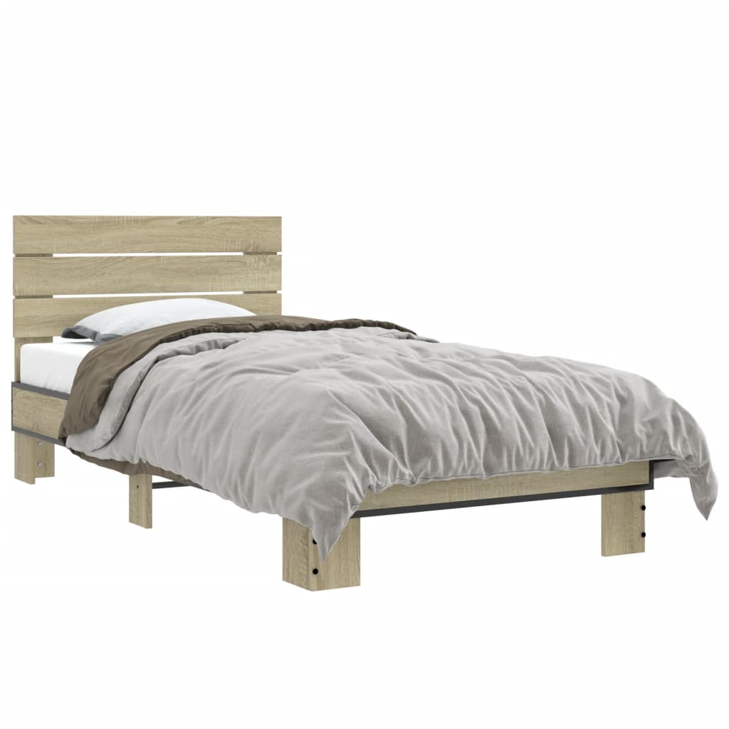 vidaXL Cadru de pat, stejar sonoma, 75x190 cm, lemn prelucrat și metal