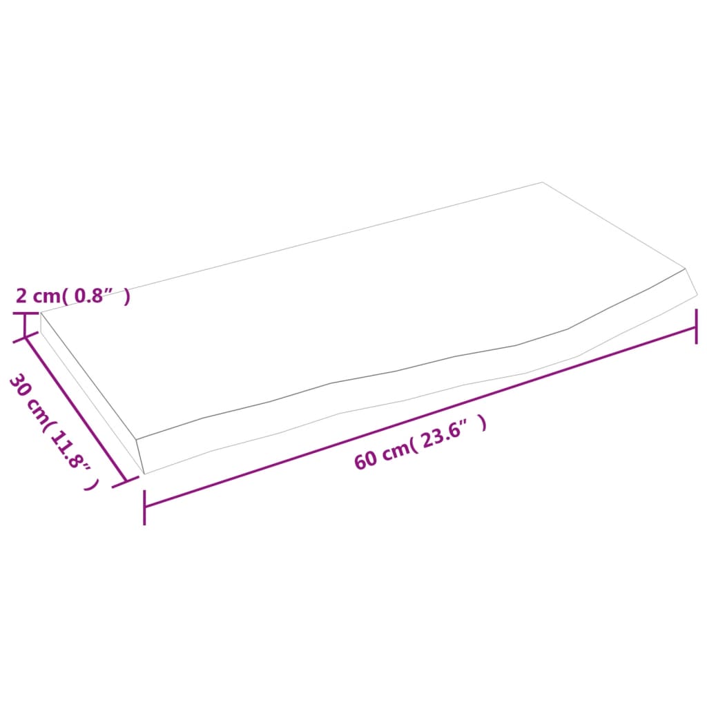 vidaXL Blat de baie, 60x30x2 cm, lemn masiv netratat