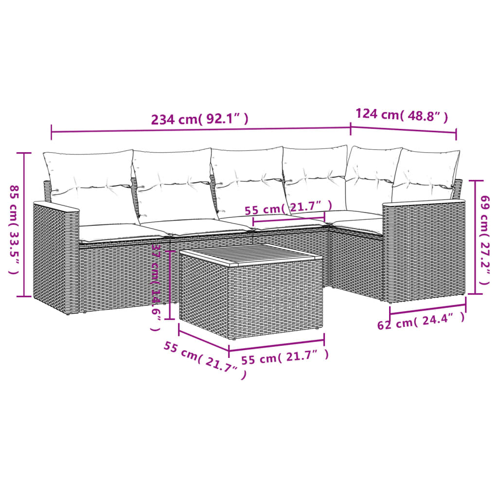 vidaXL Set mobilier de grădină cu perne, 6 piese, negru, poliratan