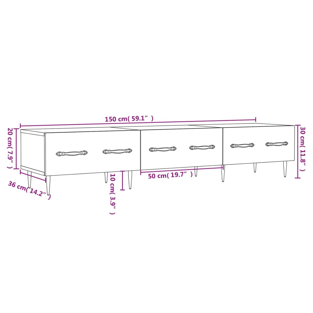 vidaXL Comodă TV, alb extralucios, 150x36x30 cm, lemn prelucrat