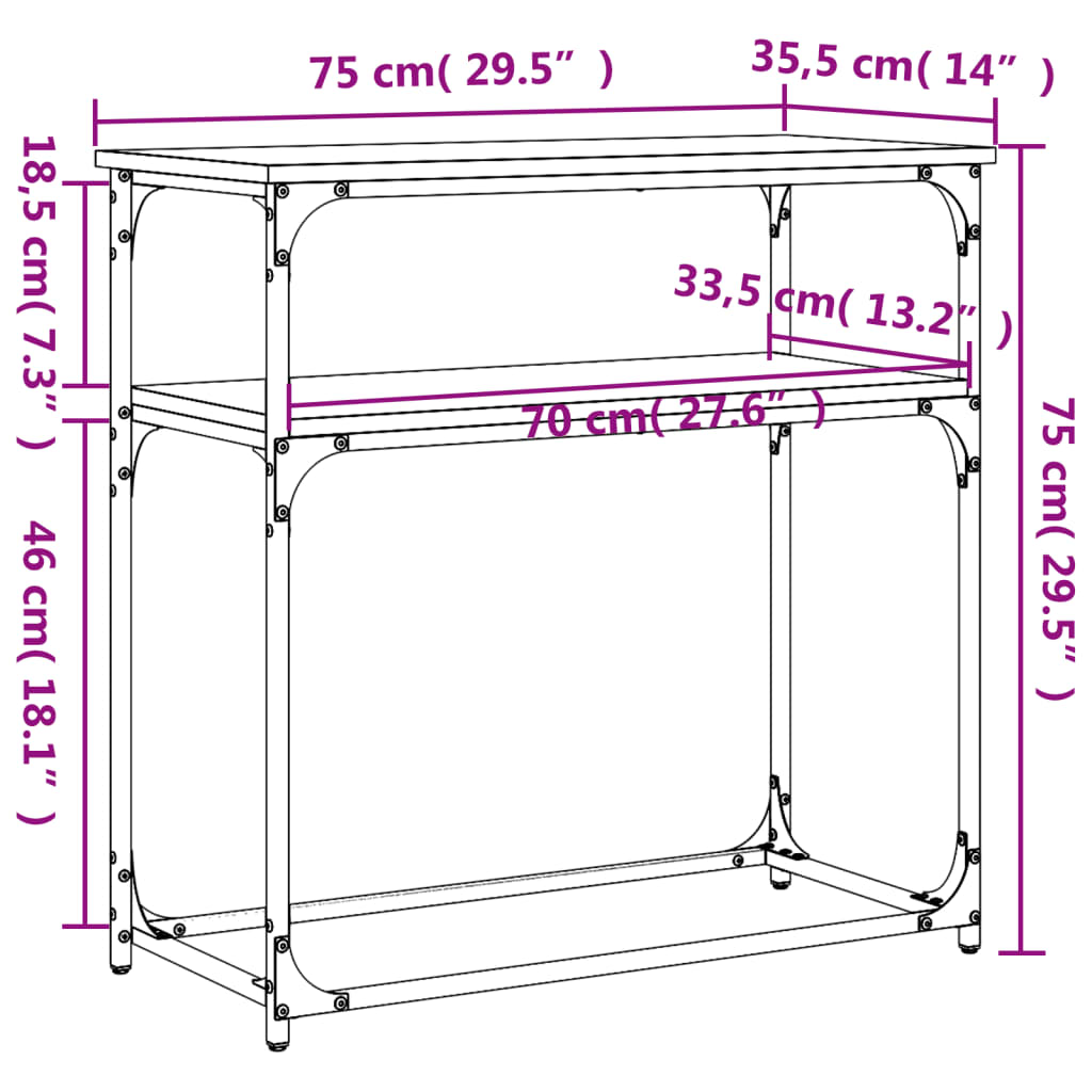 vidaXL Masă consolă, stejar maro, 75x35,5x75 cm, lemn prelucrat