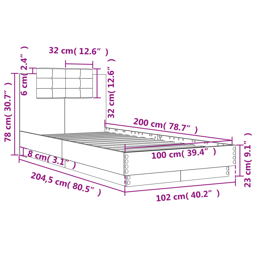 vidaXL Cadru de pat cu tăblie stejar maro 100x200 cm lemn prelucrat