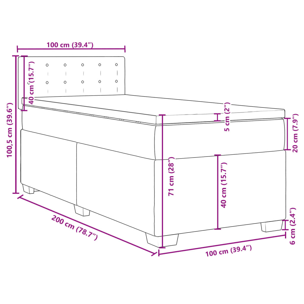 vidaXL Pat box spring cu saltea, verde închis, 100x200 cm, catifea