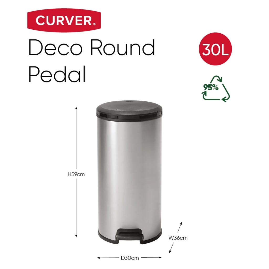 Curver Coș de gunoi cu pedală „Deco”, rotund, 30 L, argintiu