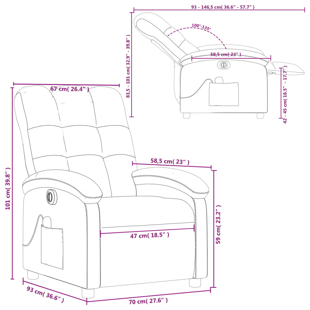 vidaXL Fotoliu electric de masaj rabatabil, maro, textil