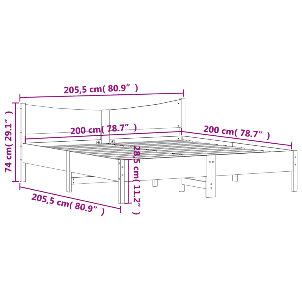 vidaXL Cadru de pat fără saltea, maro ceruit 200x200 cm lemn masiv pin