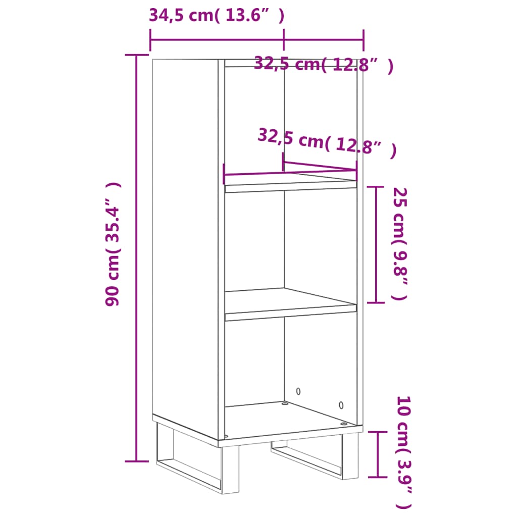 vidaXL Servantă, alb, 34,5x32,5x90 cm, lemn prelucrat