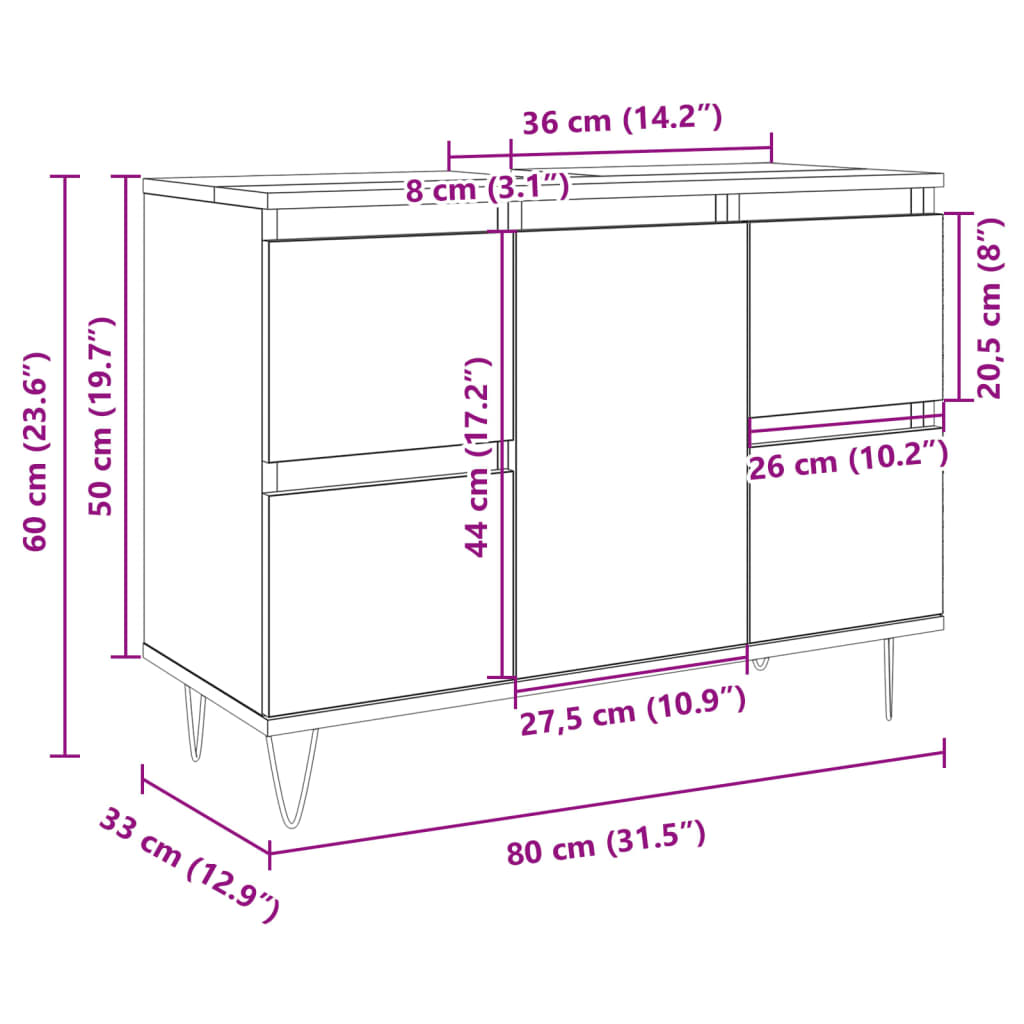 vidaXL Dulap pentru baie, stejar sonoma, 80x33x60 cm, lemn compozit