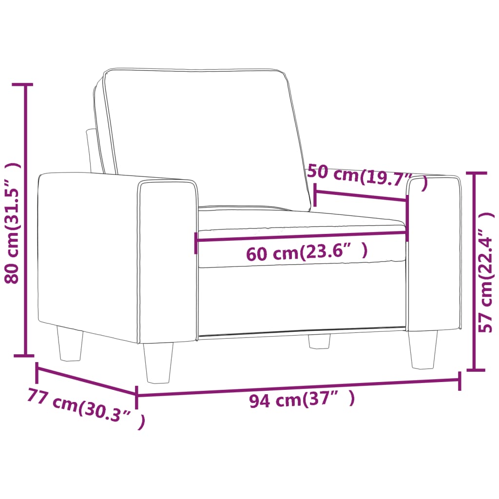 vidaXL Fotoliu canapea, crem, 60 cm, material textil