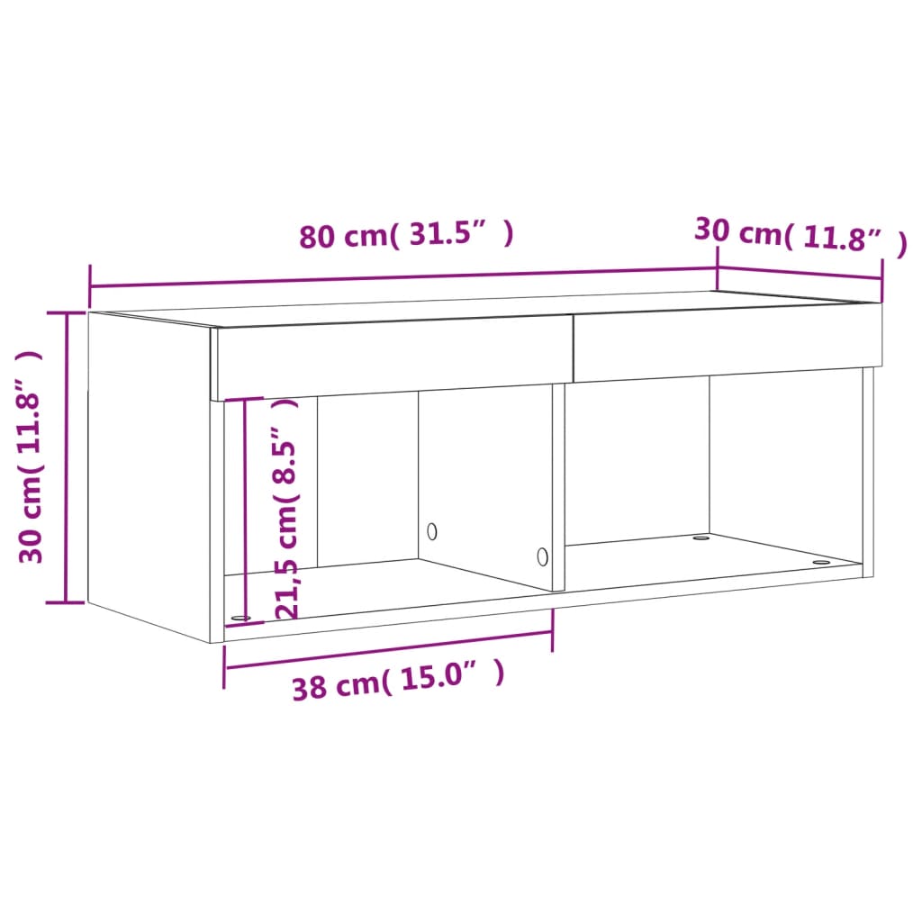 vidaXL Comodă TV cu lumini LED, gri beton, 80x30x30 cm