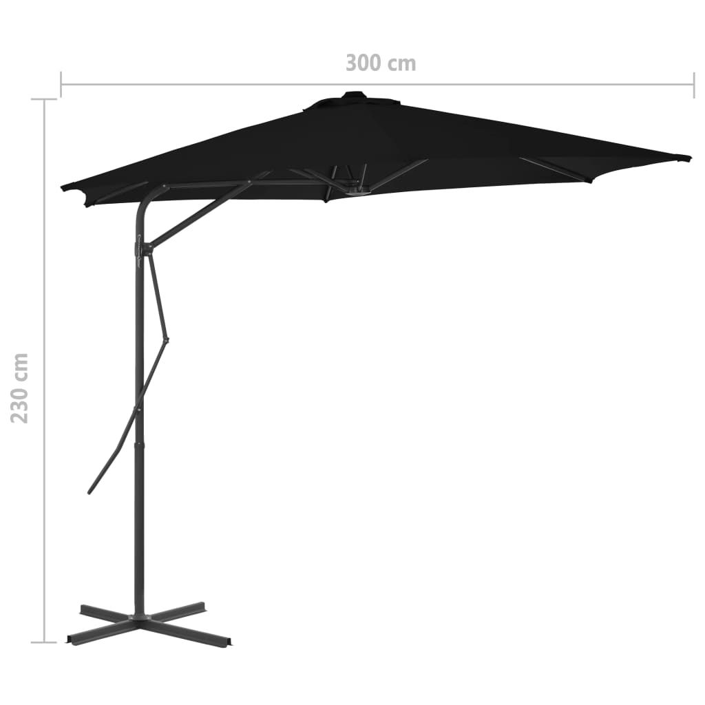 vidaXL Umbrelă de grădină, stâlp din oțel, negru, 300x230 cm