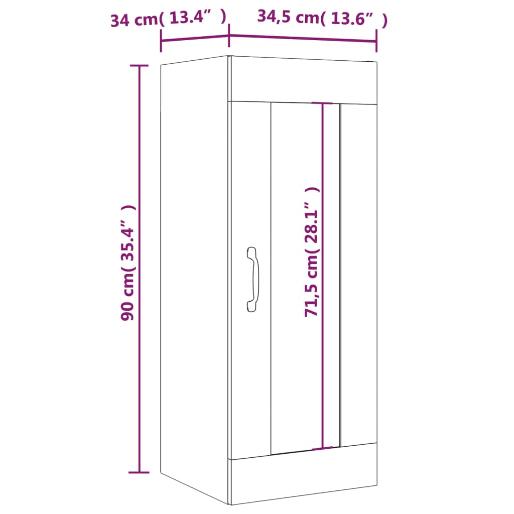 vidaXL Dulap de perete suspendat, alb extralucios, 34,5x34x90 cm