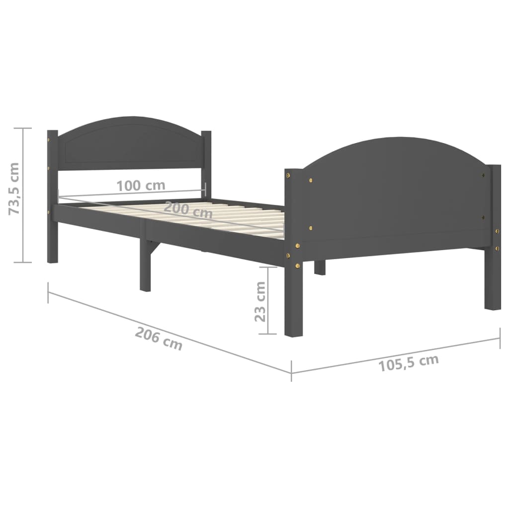 vidaXL Cadru de pat, gri închis, 100x200 cm, lemn masiv de pin