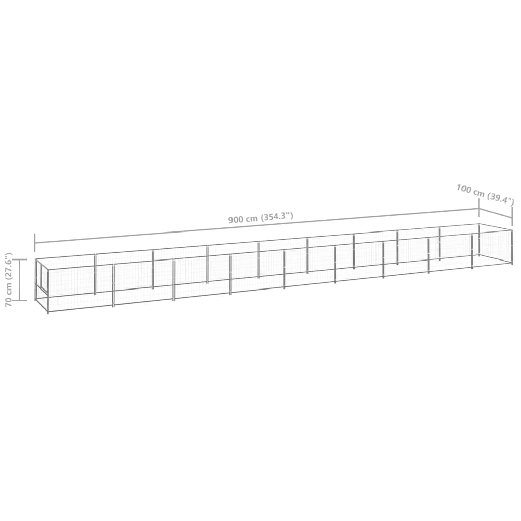 vidaXL Padoc pentru câini, argintiu, 9 m², oțel