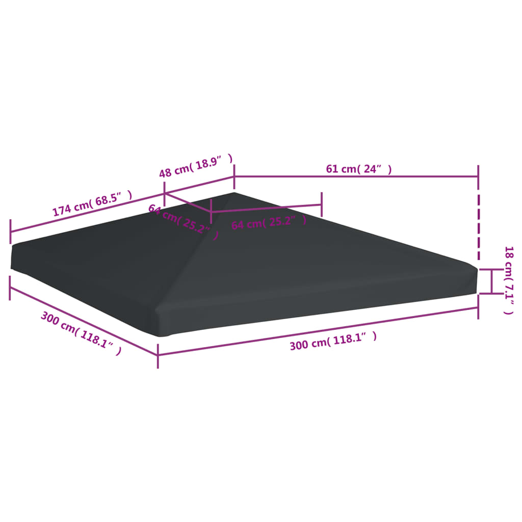 vidaXL Acoperiș de pavilion, 310 g/m², gri, 3 x 3 m