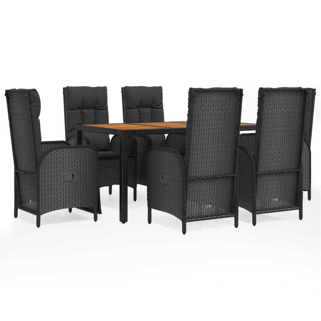 vidaXL Set mobilier de grădină cu perne, 7 piese, negru, poliratan