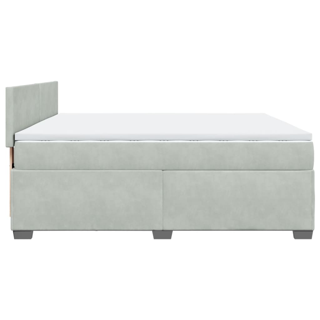 vidaXL Pat box spring cu saltea, gri deschis, 200x200 cm, catifea