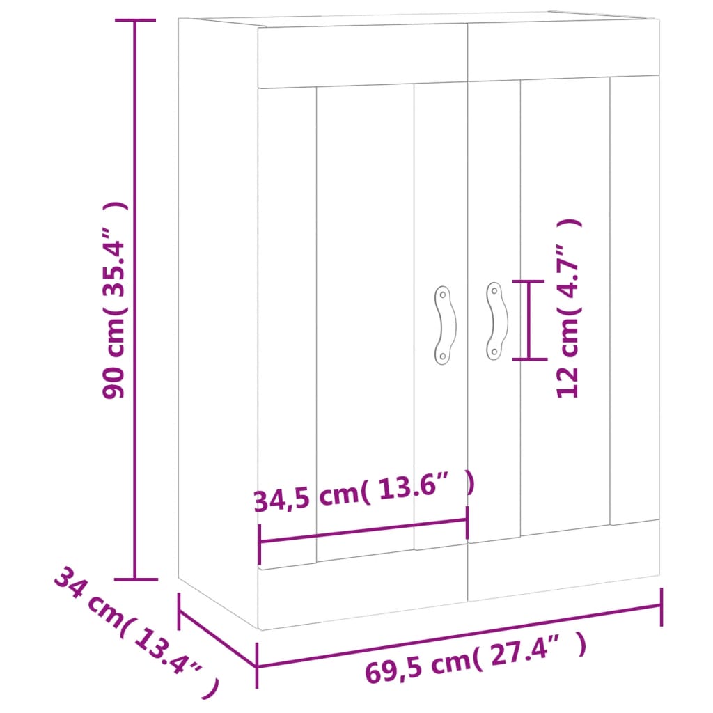 vidaXL Dulap montat pe perete, stejar maro, 69,5x34x90 cm