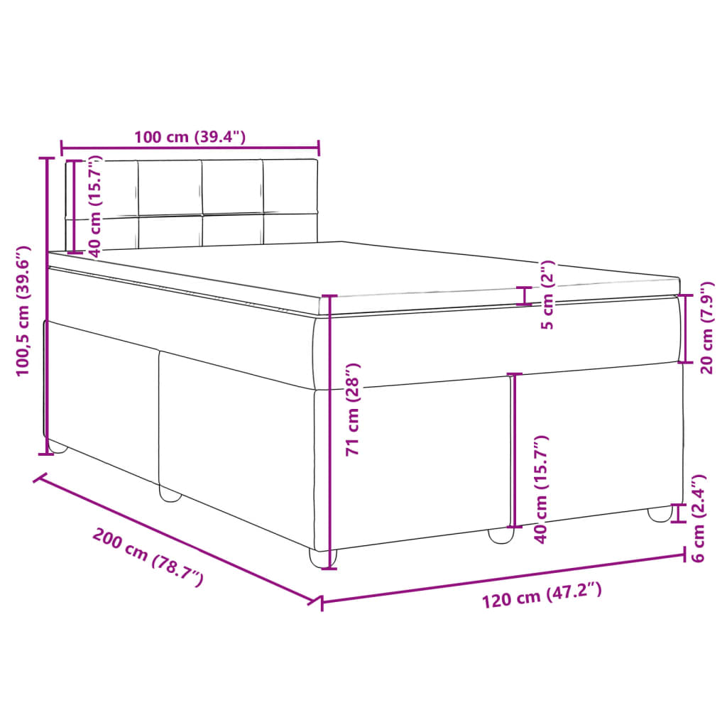 vidaXL Pat box spring cu saltea, negru, 120x200 cm, textil