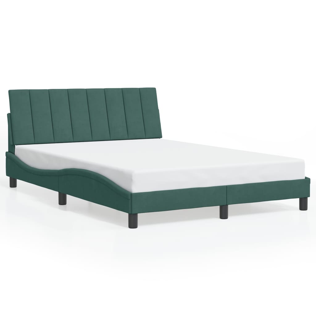 vidaXL Cadru de pat cu lumini LED, verde închis, 140x190 cm, catifea