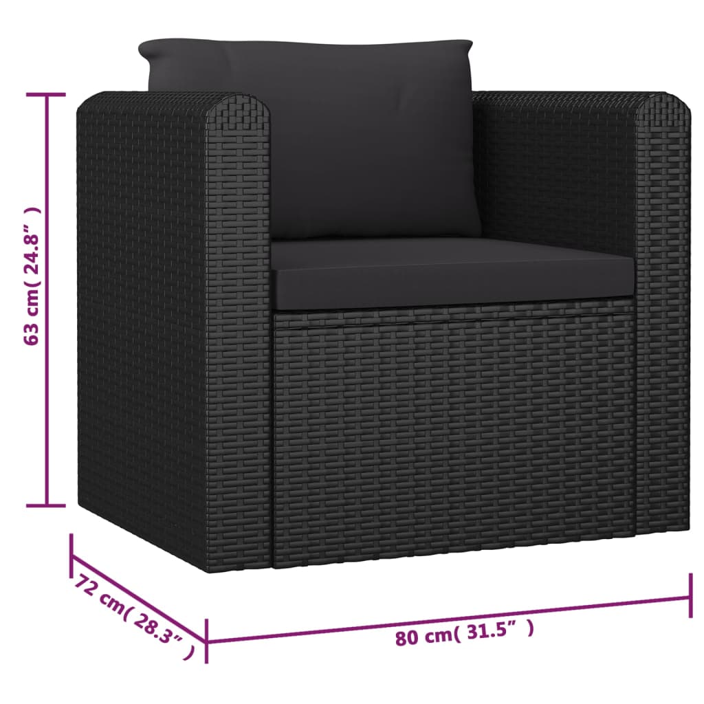 vidaXL Set mobilier de grădină cu perne, 10 piese, negru, poliratan