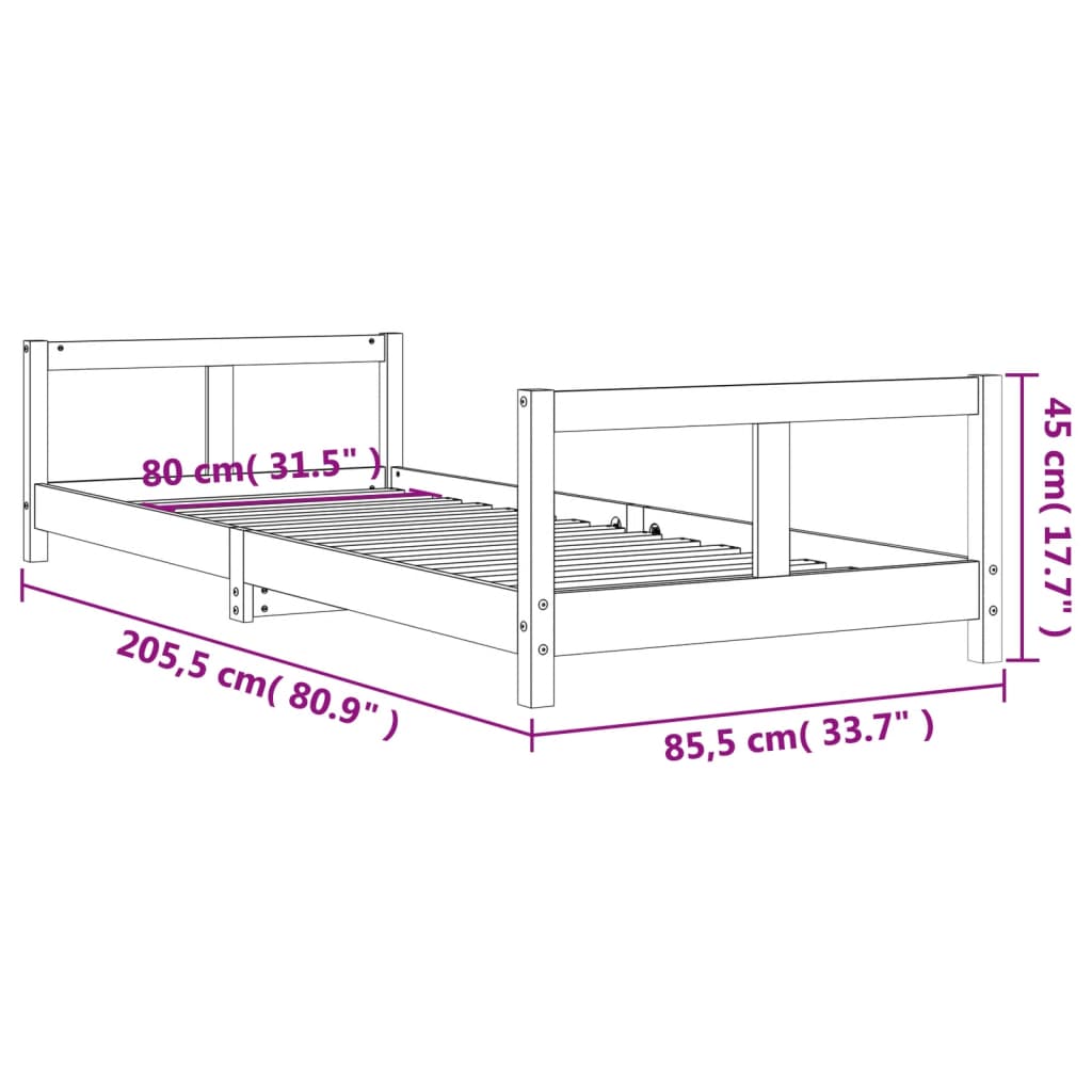 vidaXL Cadru de pat pentru copii, negru, 80x200 cm, lemn masiv de pin