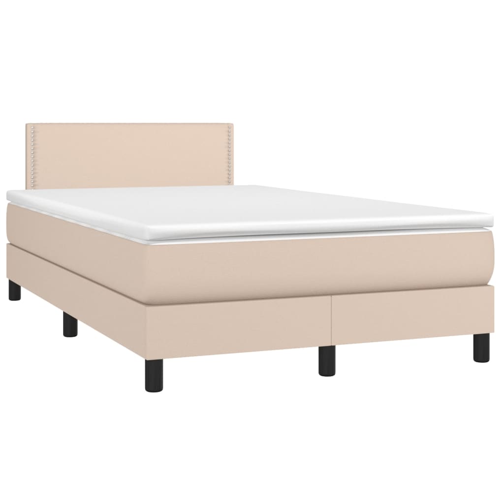 vidaXL Pat box spring cu saltea, cappuccino, 120x200cm piele ecologică