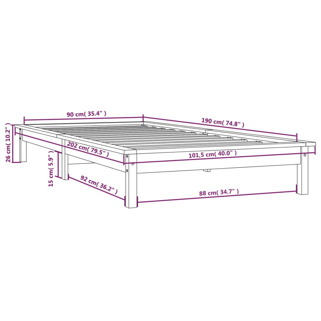 vidaXL Cadru de pat, negru, 90x190 cm, single, lemn masiv de pin