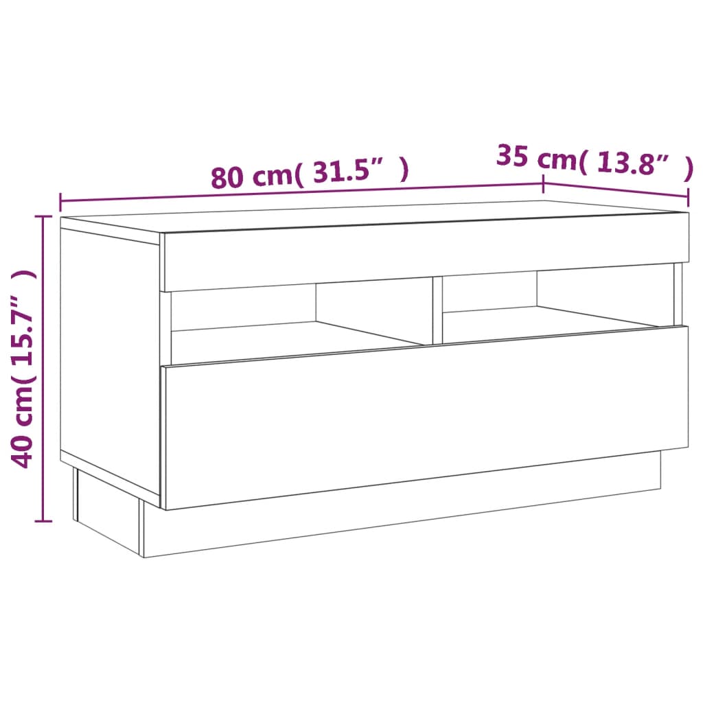 vidaXL Comodă TV cu lumini LED, stejar maro, 80x35x40 cm