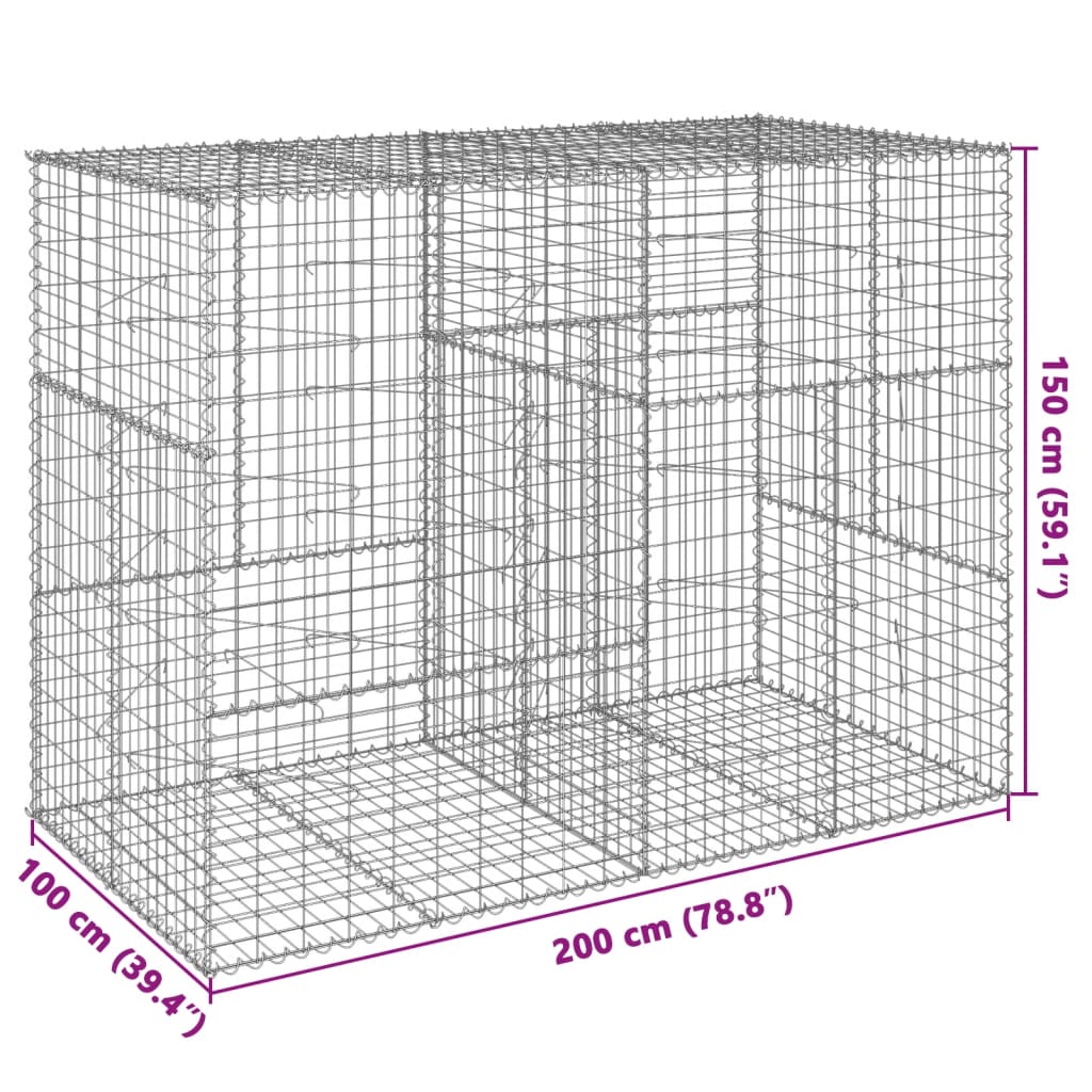 vidaXL Coș gabion cu capac, 200x100x150 cm, fier galvanizat