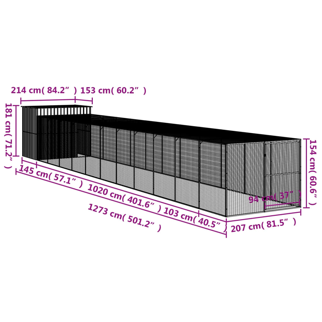 vidaXL Cușcă câine & țarc gri deschis 214x1273x181 cm oțel galvanizat