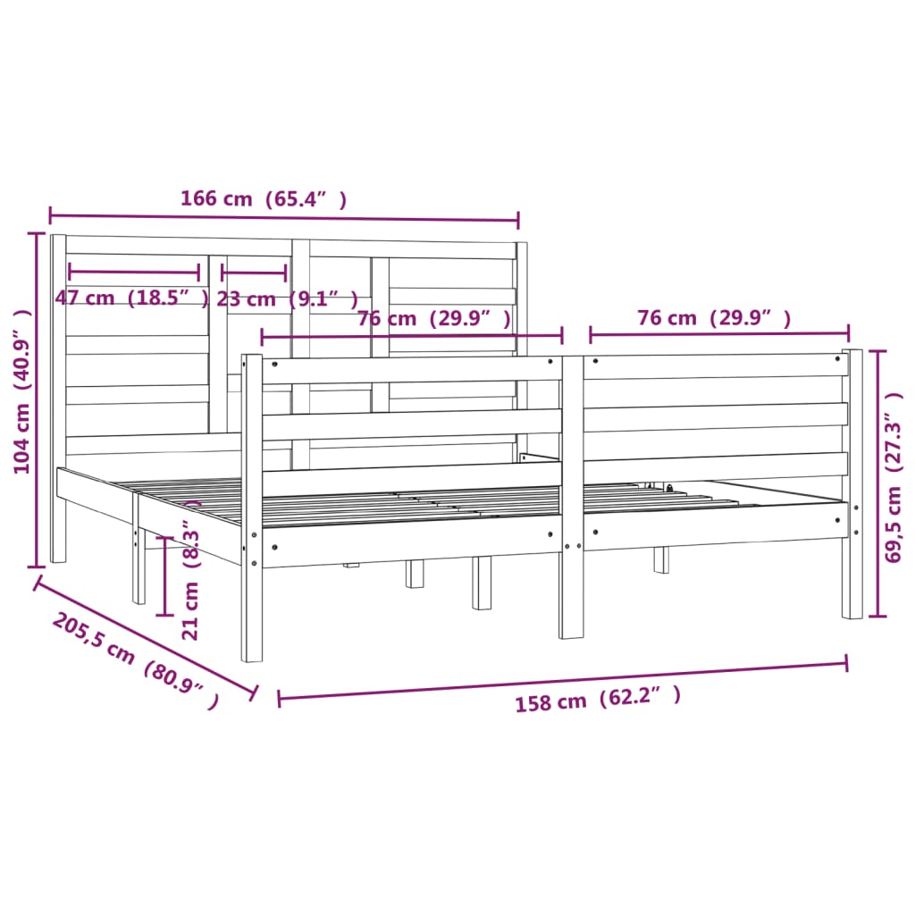 vidaXL Cadru de pat, alb, 160x200 cm, lemn masiv